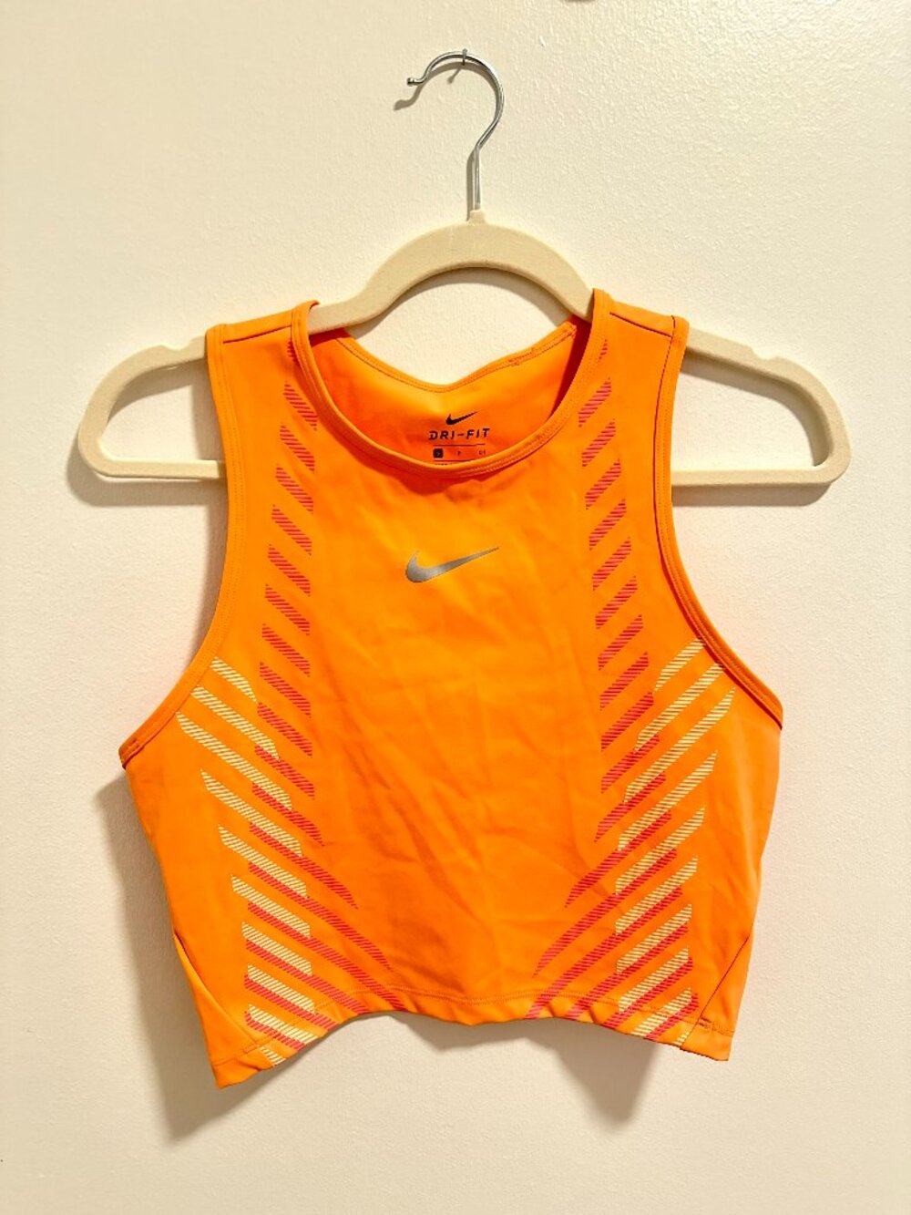 Nike Dri-FIT Neon Orange Cropped Running Tank Top | Size Small